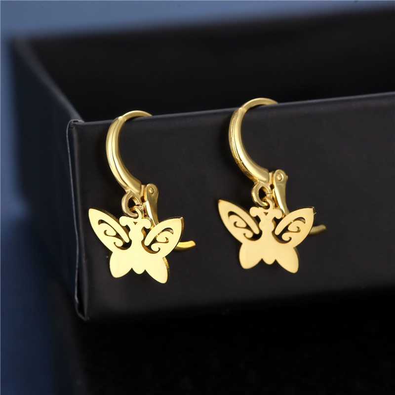 Internet Celebrity Same Style Stainless Steel Eardrop Ornament Cross-Border Amazon 18K Gold 304L Stainless Steel Butterfly Earrings Earrings