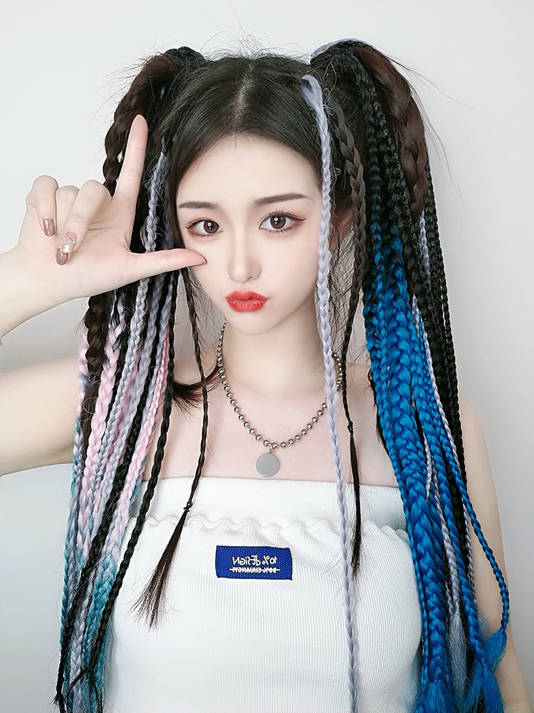 彩色脏辫假发小辫子头绳仿真假辫子编发脏脏辫发绳甜美发彩绑带