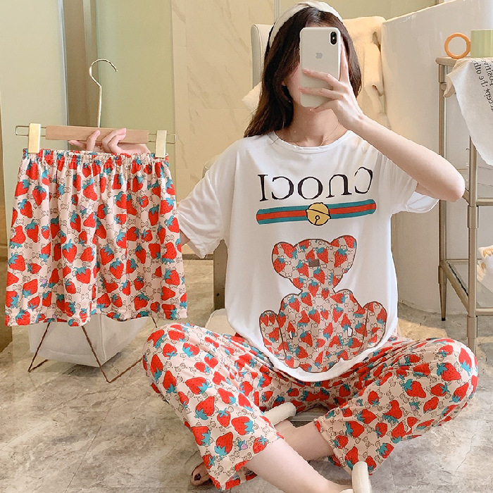 Southeast Asian Popular Pajamas Women's Spring and Autumn Casual round Neck Long Sleeve Trousers Korean Style, Cute and Sweet Suit Home Wear