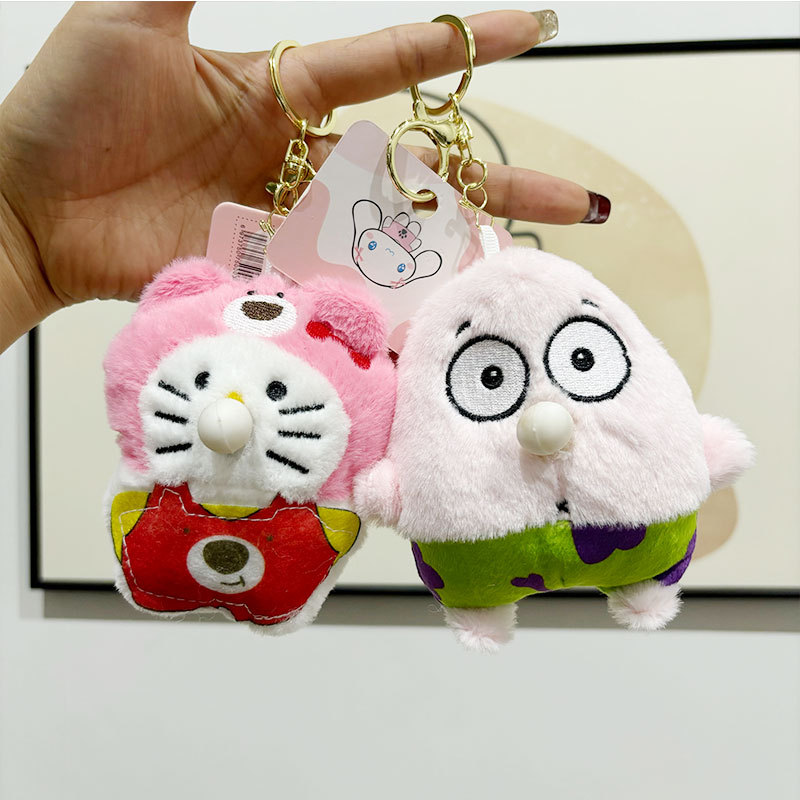 cartoon kt cat strawberry bear bubble series plush keychain pendant doll doll bag ornaments