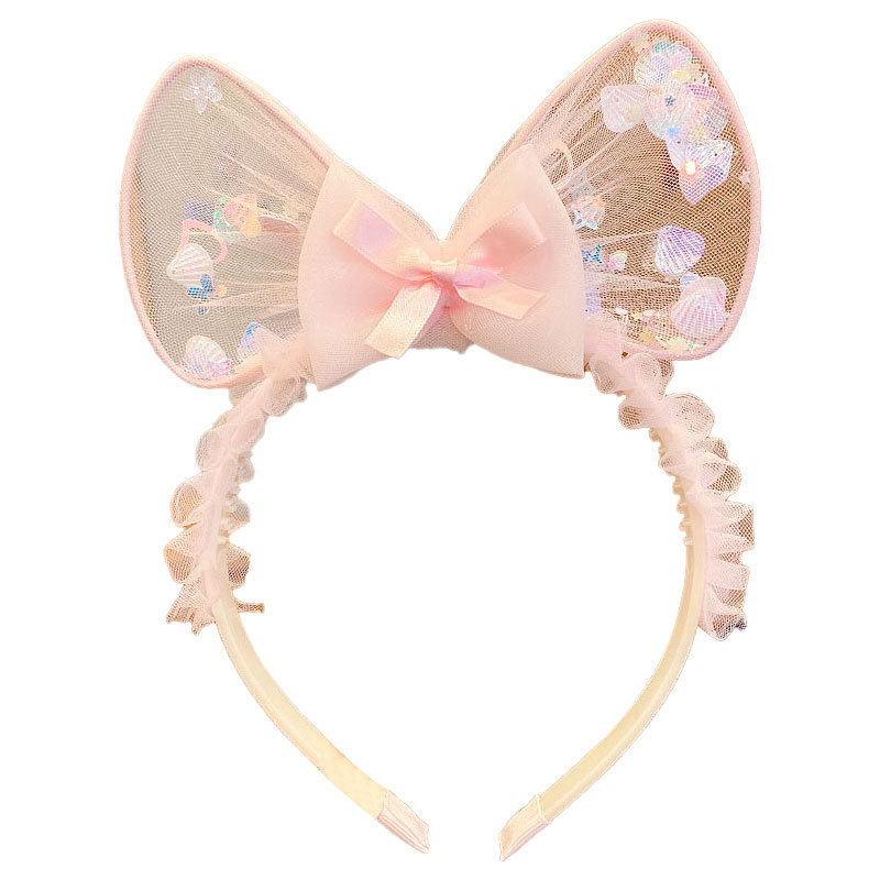 Children's Cute Headband Spring Princess Pink Headdress Rabbit Ears Toothed Non-Slip Headband Girls' Mesh Hairpin Hair Ornaments