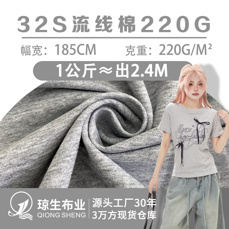 32s流线棉斜纹卫衣布料220g棉盖丝卫衣毛圈布CVC棉涤弹力卫衣面料