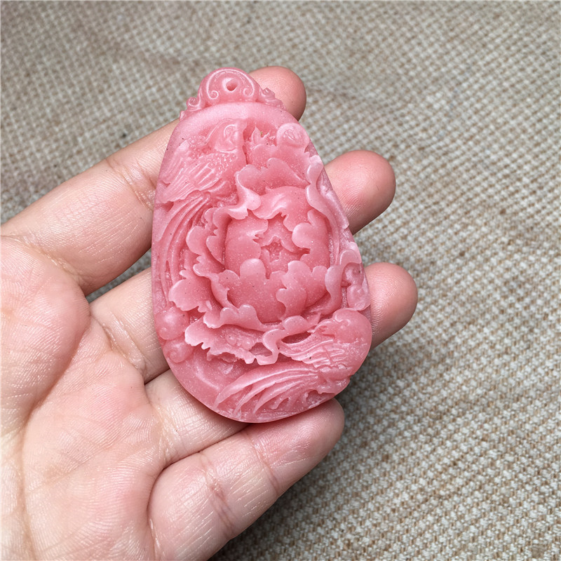 仿芙蓉玉吊坠粉红色石英岩玉挂件玉石毛衣链多颜色服装配饰