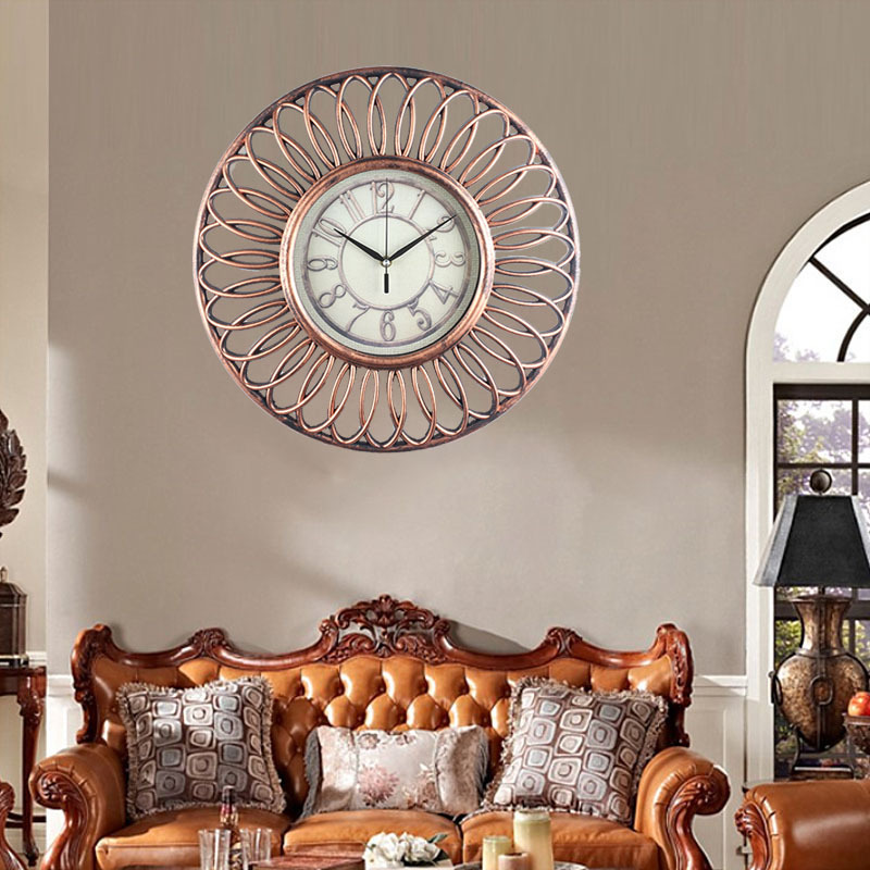 47cm Retro Quartz Clock American Minimalist Creative Living Room European Art Clock Nostalgic Mute Art Wall Clock