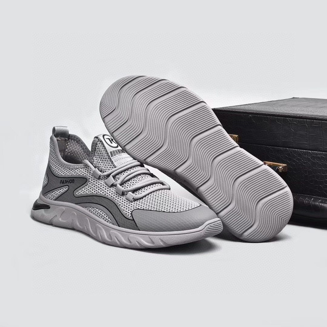 夏季男纯色现货sgs注塑鞋日常网布灰色圆头低帮男鞋飞织鞋面工厂