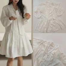 韩国小众 24新款 韩素希同款甜美系带白色衬衫连衣裙