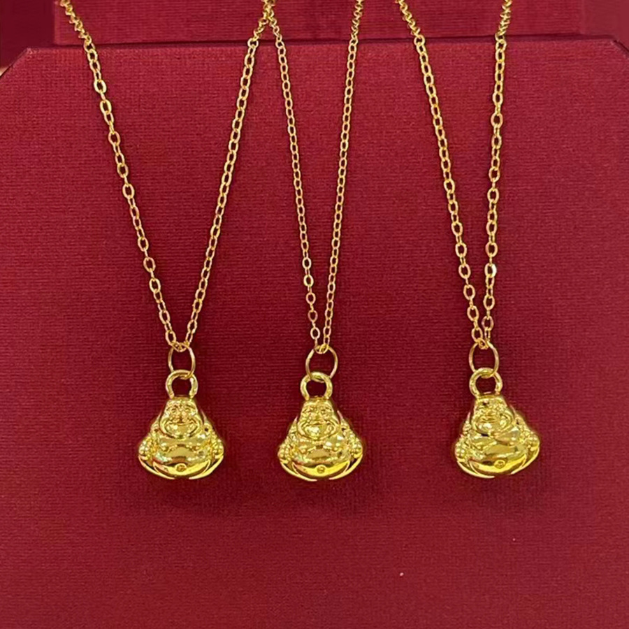 黄金999足金亮面小佛公吊坠 3d硬金弥勒佛纯金大肚佛项链礼品批发