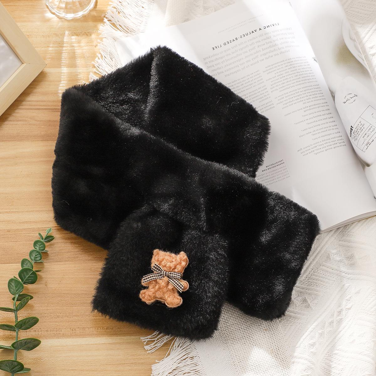 Autumn and Winter Thermal and Windproof Furry Scarf New Scarf Bow Bear Cute Common Style All-Match Scarf