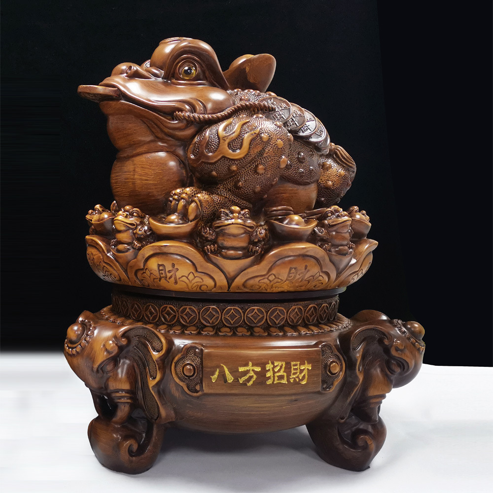 木雕金蟾招财摆件大旺财三足蟾蜍开业礼品店铺办公室收银台装饰品