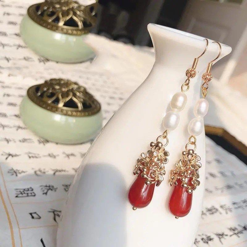 花嫁汉服耳环明制珠子花朵唐明制新娘耳坠汉服旗袍配饰手工仙气款