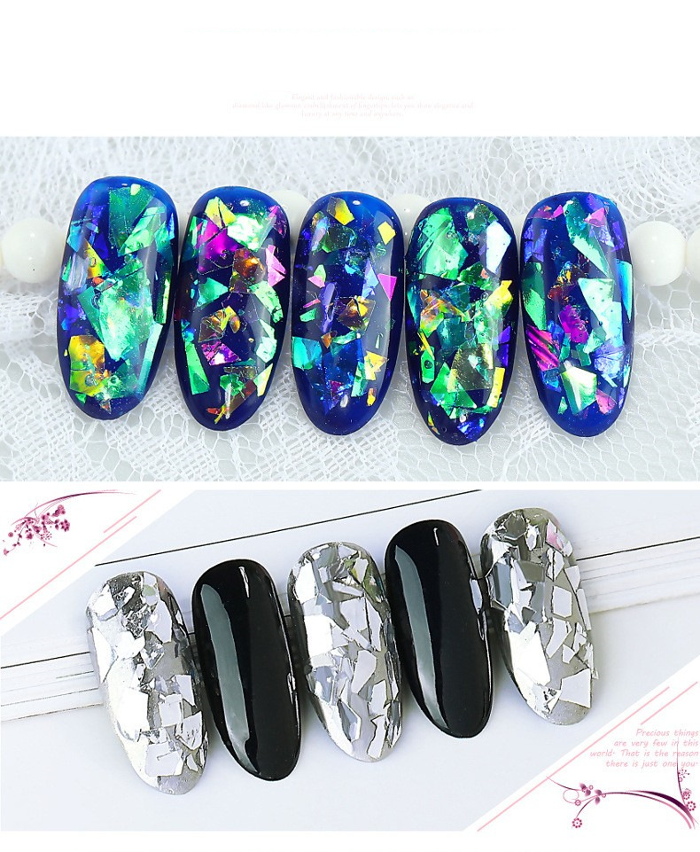 抖音美甲玻璃纸极光纸指甲不规则玻璃碎片美甲饰品套装