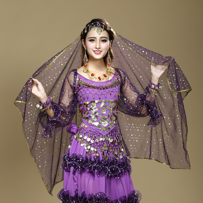 印度舞大亮点头纱肚皮舞演出纱巾配饰民族舞蹈演出头饰女厂家批发