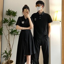 2023夏季情侣装感韩版短袖POLO衫连衣裙男短袖一衣一裙