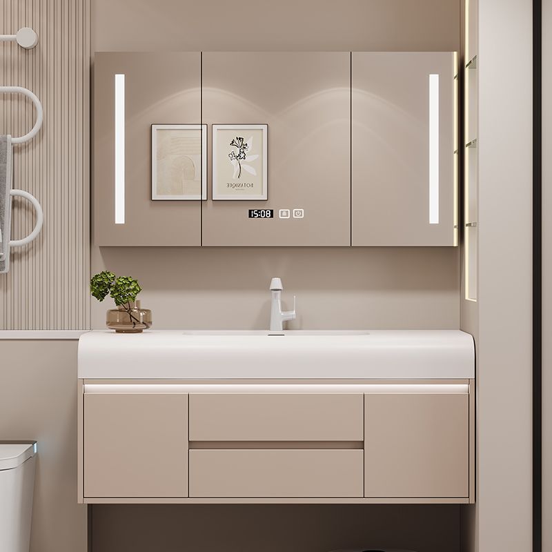 轻奢现代肤感一体盆浴室柜简约卫生间洗漱台洗手池洗脸盆柜组合