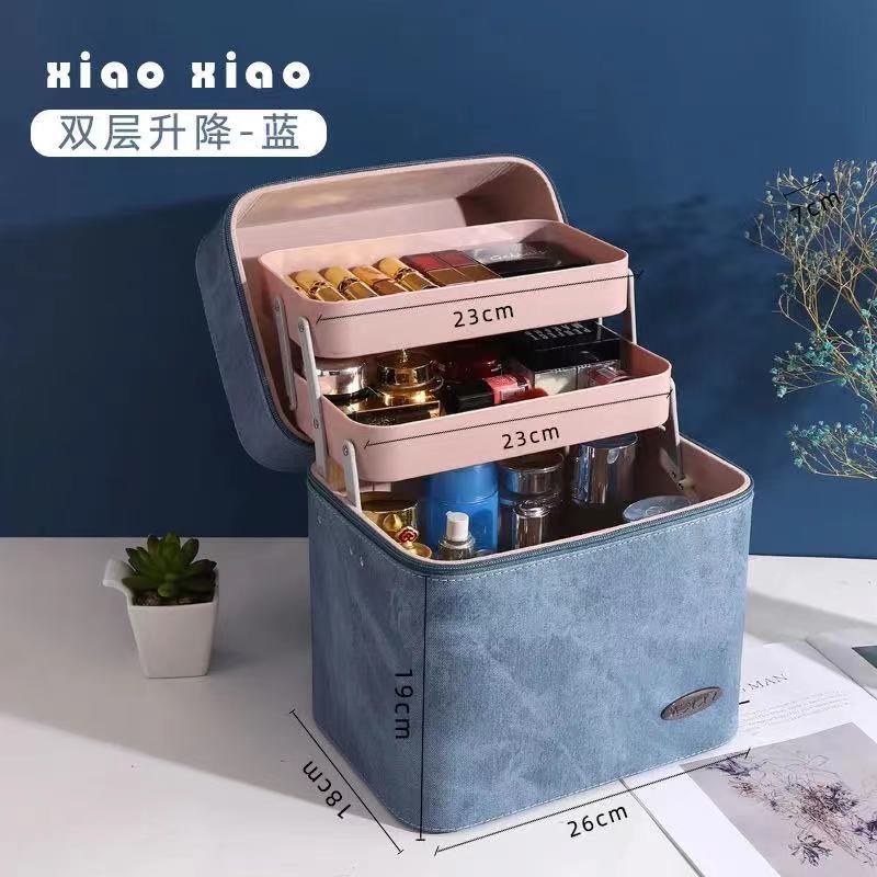 New Cosmetic Case PU Leather Cosmetic Storage Box Retro Denim Pattern Suitcase Large Capacity Cosmetic Bag in Stock