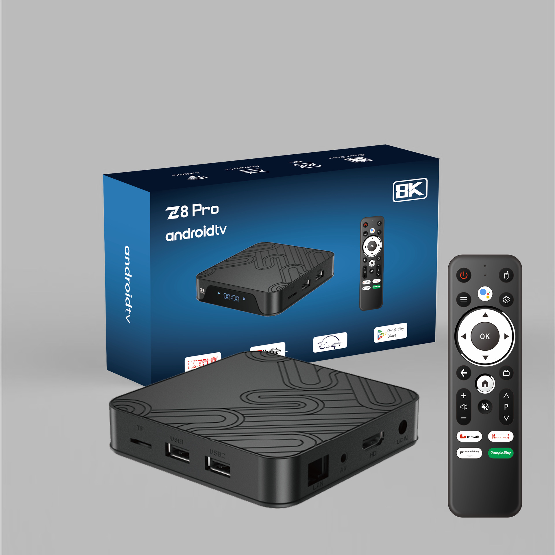 外贸Z8Pro机顶盒H313安卓12双频蓝牙语音遥控器ATV版4K网络播放器