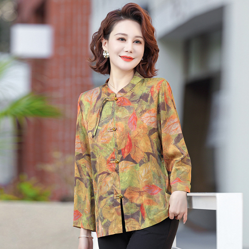 中老年女装春季长袖衬衫t恤小衫50-60岁妈妈装春夏长袖上衣高贵