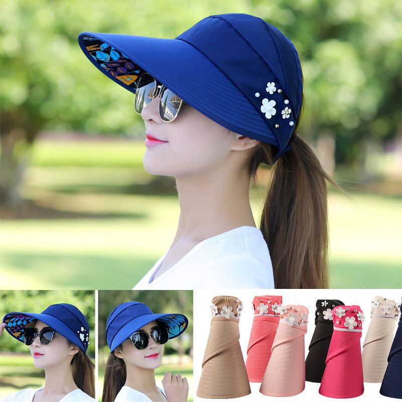 Sun Hat Women's Summer Cycling Big Brim Versatile Korean Style Sun Hat Student Sun Hat Empty Top Hat Foldable