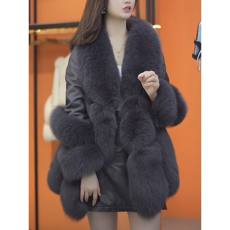 秋冬新款皮外套女加棉加厚2023冬季修身显瘦狐狸毛毛绒大衣-阿里巴巴