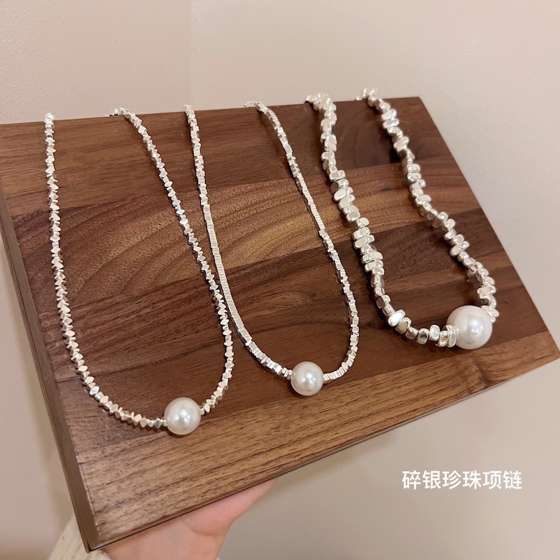 New Small Pieces of Silver Pearl Necklace Women's Japanese and Korean Simple and Light Luxury Niche Design Twin Choker Clavicle Chain Neck Chain