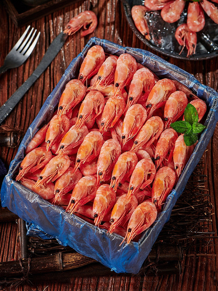 北极甜虾熟冻虾海鲜水产大虾鲜活海虾对虾头籽腹籽带籽整箱北极熊