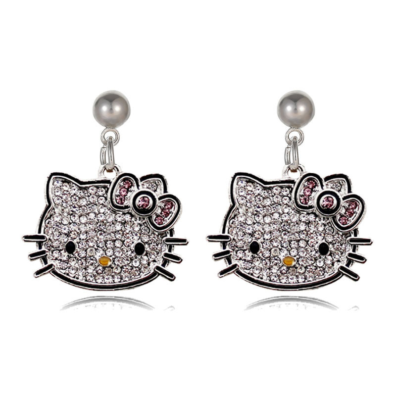 sweet cool hong kong style cute hello kitty rhinestone pendant earrings earrings female ins graceful personality y2g girlfriends eardrop earring