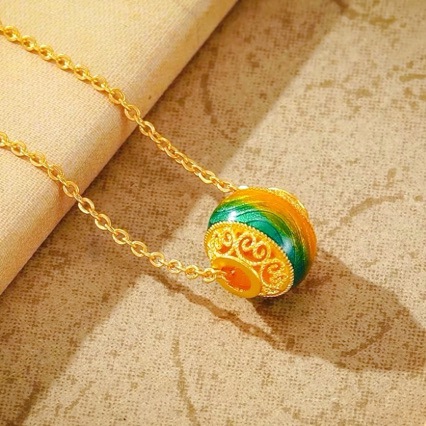 新款沙金宝藏千里江山图转运珠项链女珐琅彩烧蓝通孔项链首饰品