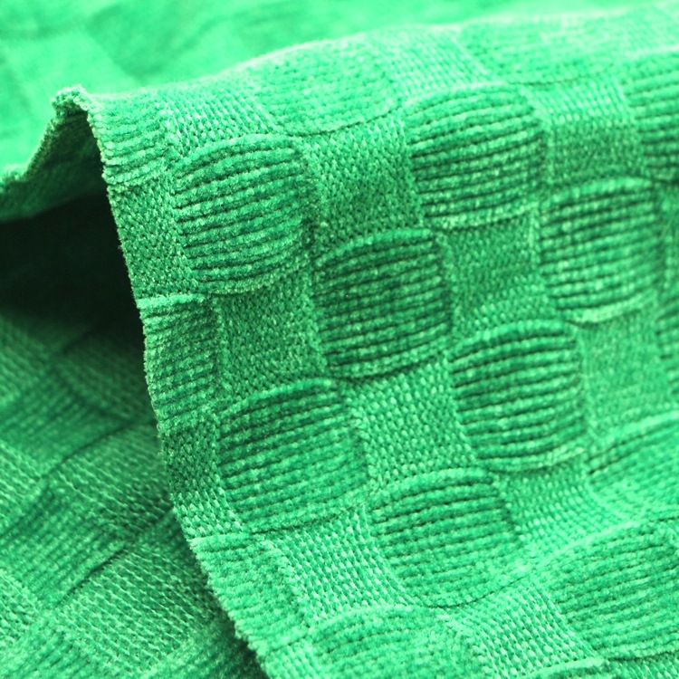 移圈粗针提花布绿色方格子粗针雪尼尔半边绒布哈伦阔腰裤服装面料