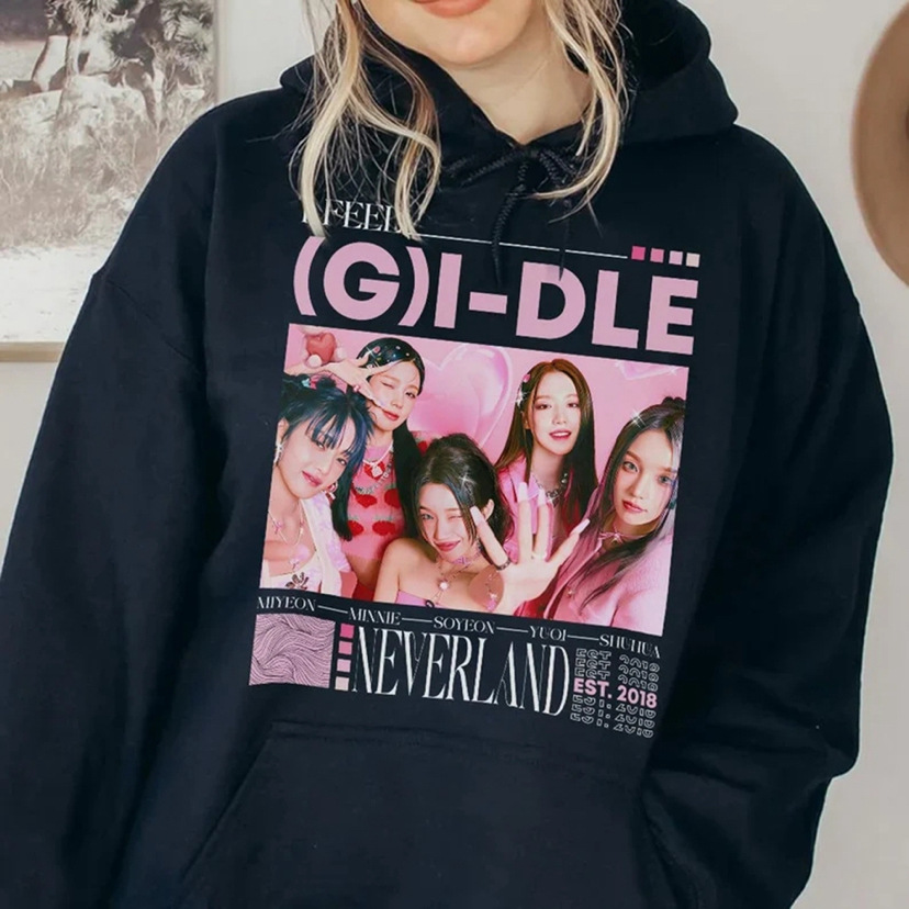 2022冬季新款卫衣i-dle时尚字母 印花长袖套头衫休闲宽