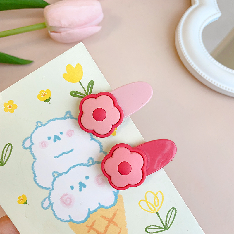 2023 Pink Small Hairclip Side Clip Cute Children's Sweet Flowers Duckbill Clip Hairpin Fringe Clip Headdress