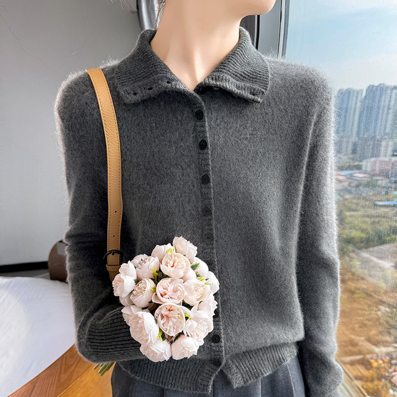 高领假开衫毛衣女100纯羊毛针织羊毛衫女新款秋冬宽松洋气打底衫