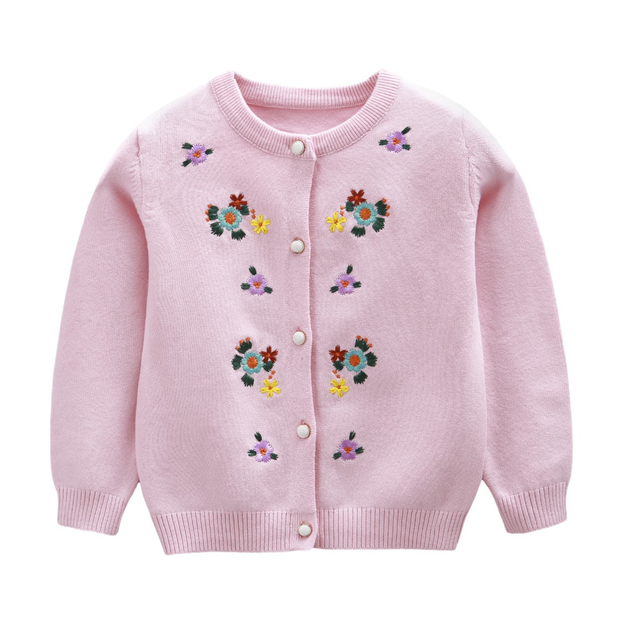 2022秋冬新款日韩外贸棉线单层圆领绣花童装毛衣女童针织开衫跨境