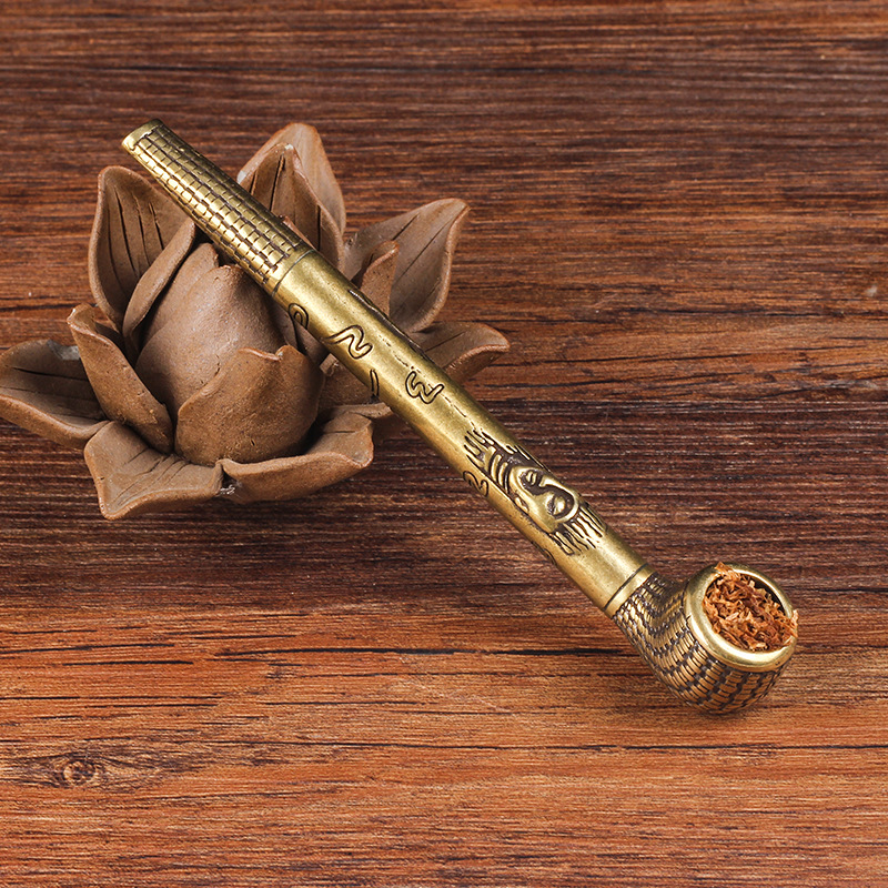 纯铜便携旱烟杆卷烟烟斗一口香型烟丝斗黄铜复古两用烟袋锅老人杆