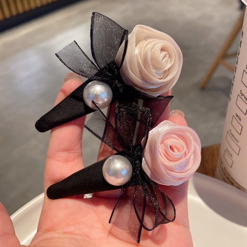 小绢纱蝴蝶结立体玫瑰花bb夹刘海夹新款前额碎发夹侧边夹气质发卡