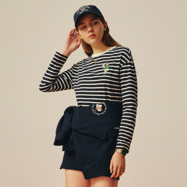 2022春季新款女装小熊圆领条纹长袖t恤 打底衫基础款 ttla226305i