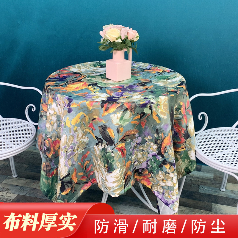 american light luxury vintage oil painting dining table cushion fabric ins household dustproof non-slip rectangular cover cloth slipcover wholesale