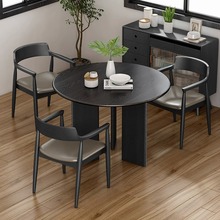 美式复古白蜡木圆形餐桌椅组合家用阳台休闲洽谈小圆桌咖啡厅桌椅