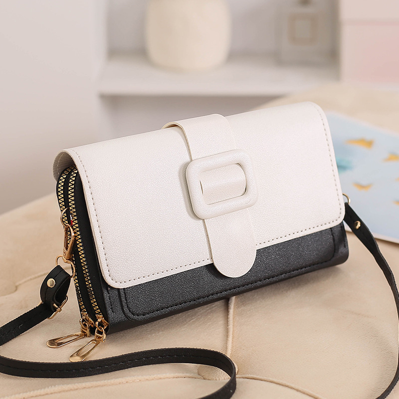 Women's Bag Double Zipper Card Bag Cross Mirror Fashion Colorblock Shoulder Messenger Bag Cell Phone Bag Cover Coin Purse Small Square Bag