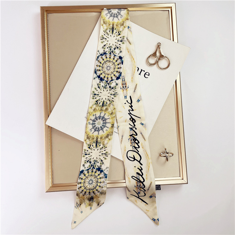 2022 Spring and Autumn New Oblique Angle Strip Small Silk Scarf Spot Decoration Professional Scarf Graceful and Fashionable Silk Scarf Wholesale
