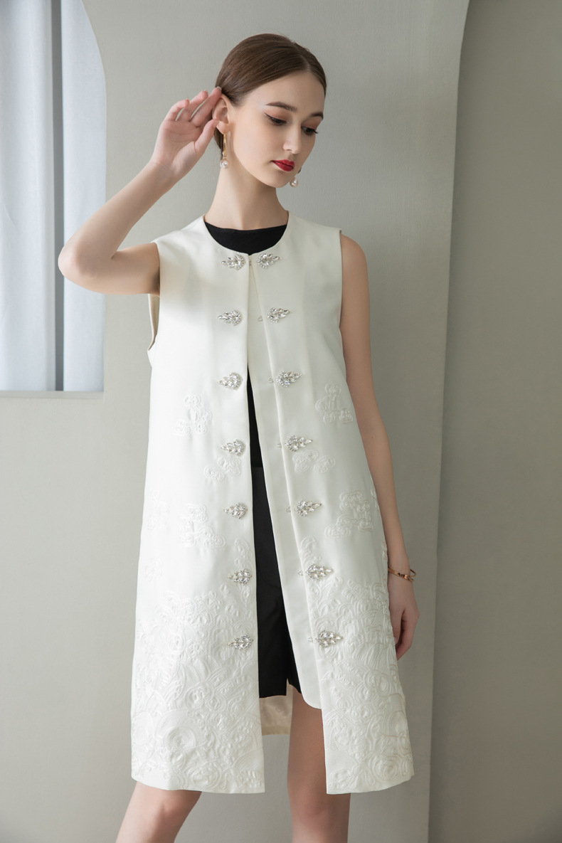 2021秋冬新款丝毛绣花国风复古女装长款马甲背心2161