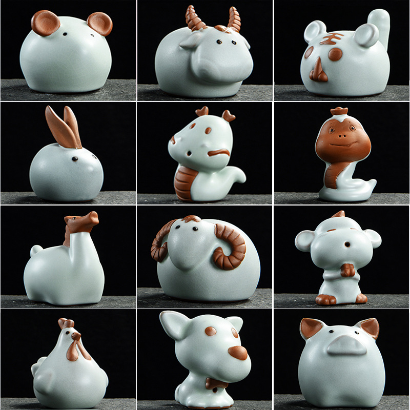 陶瓷十二生肖摆件卡通迷你狗马猪鸡猴羊蛇龙兔虎牛鼠属相摆件饰品