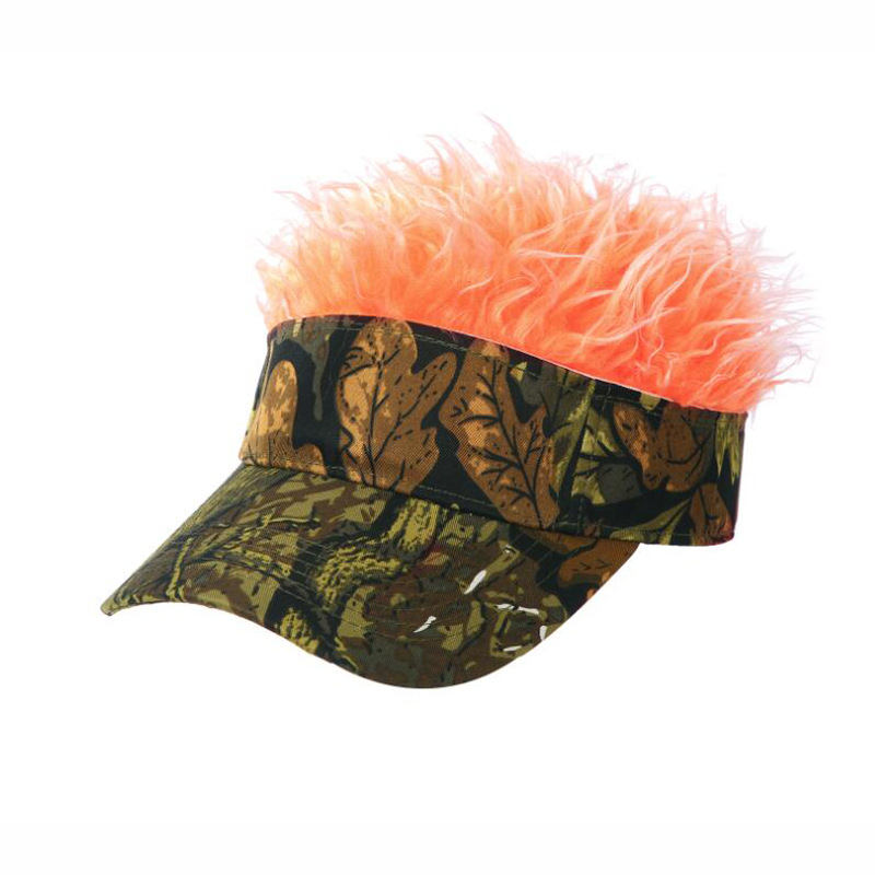 Cross-Border Wig Baseball Cap Camouflage Peaked Cap Men and Women Street Trendy Unique Funny Sun Hat Hip Hop Decorative Cap