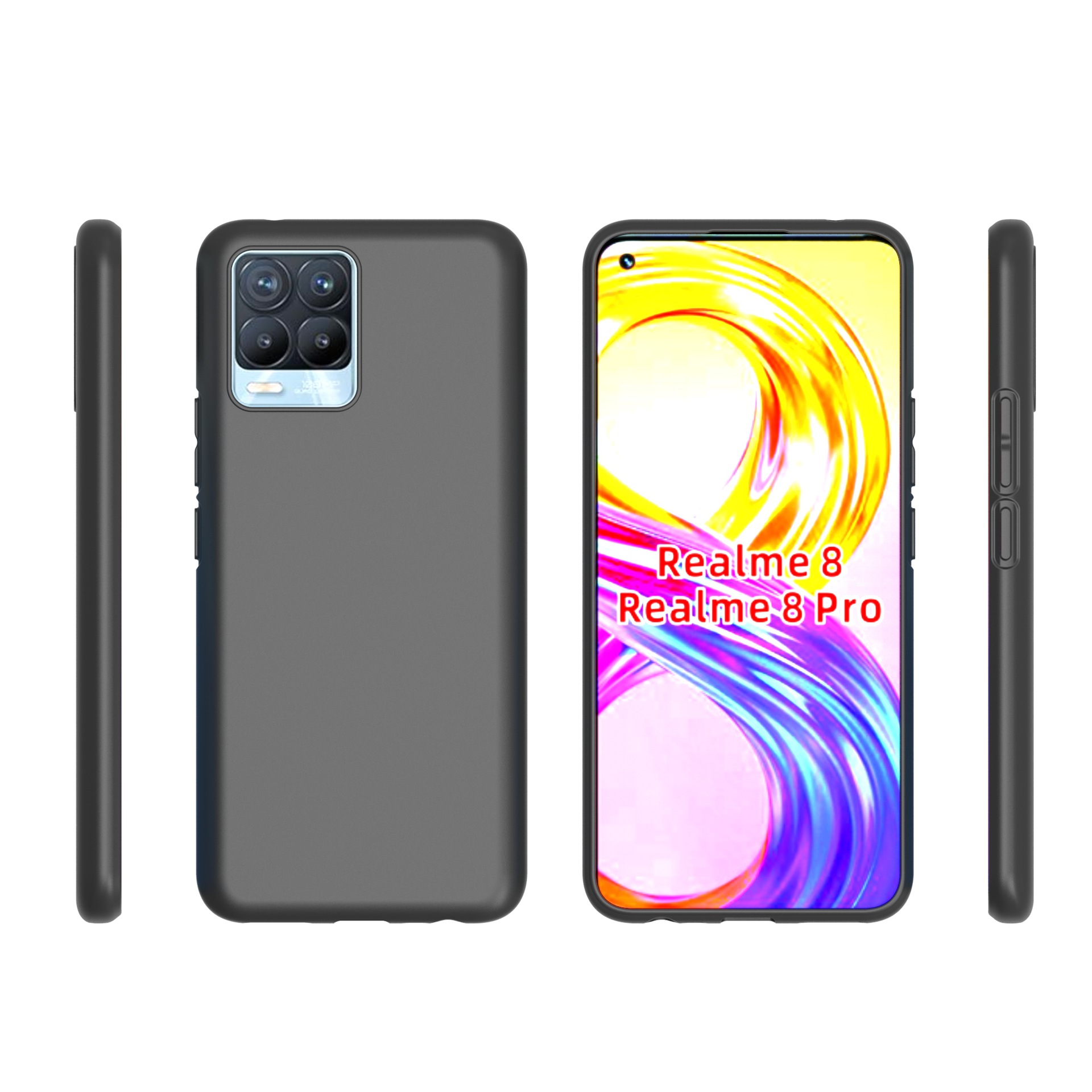 适用于oppo realme 8,realme 8 pro全磨砂素材黑皮套专用喷油tpu