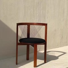 北欧竖琴餐椅丹麦设计师中古实木餐椅扶手靠背椅子简约复古软包椅
