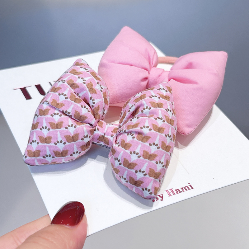 新款ins甜美撞色碎花小枕头蝴蝶结儿童女宝对扎皮筋头绳发圈发饰