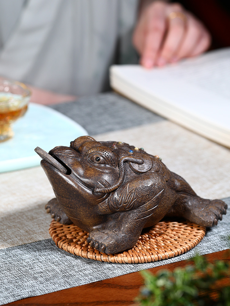 紫砂茶宠摆件可养金蟾茶具茶玩茶桌手工蟾蜍茶台茶道摆饰