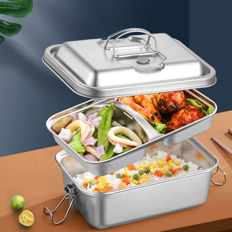 Lunch Box 304 Stainless Steel to-Go Box Restaurant Ideas Rice Bowl Portable Retro Lunch Box Lunch Box Cross-Border Wholesale