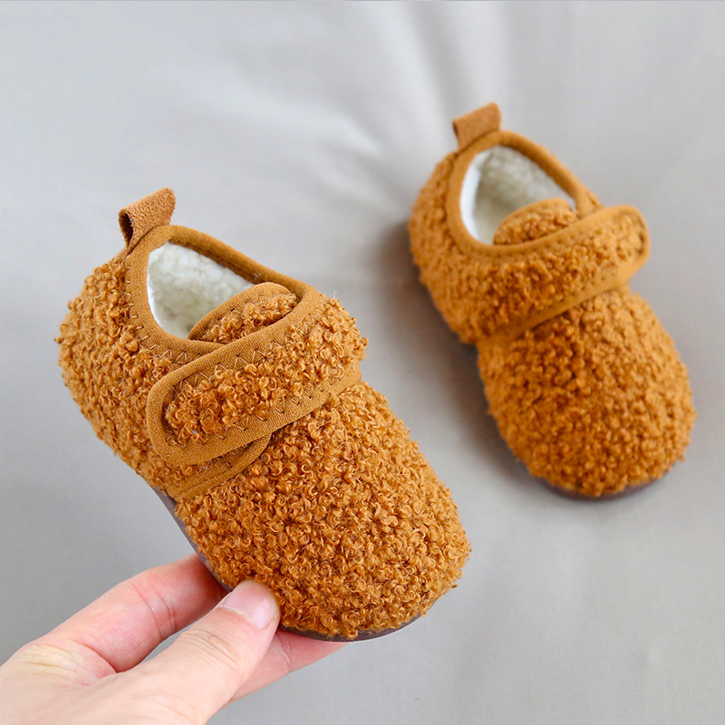 winter fleece-lined children slippers baby cotton slippers packing root female child infant indoor fur men‘s non-slip