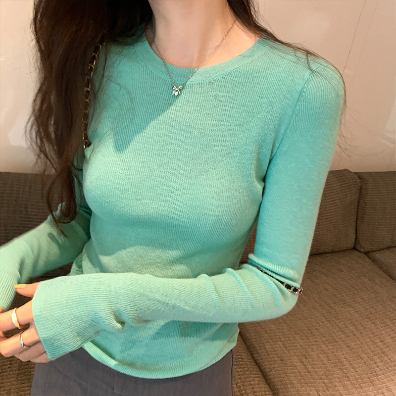 Solid Color Slim Fit Slimming Sweater Bottoming Shirt Women's Autumn 2024 New round Neck Inner Wear Sweater Long Sleeve Top Women Clothes