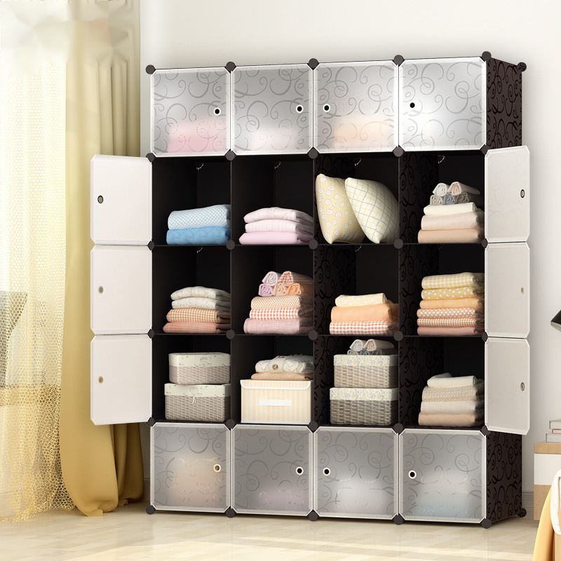 全格子衣柜简易实用经济型组合收纳柜子租房小户型可拆卸塑料衣橱